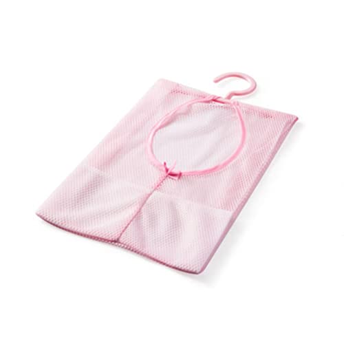 YARNOW Multipurpose Clothespin Bag with Hanger - Mesh Laundry Net | Foldable Hanging Storage Basket, Laundry Clothespin Hook Towel Net (Pink)