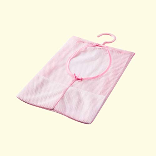 YARNOW Multipurpose Clothespin Bag with Hanger - Mesh Laundry Net | Foldable Hanging Storage Basket, Laundry Clothespin Hook Towel Net (Pink)