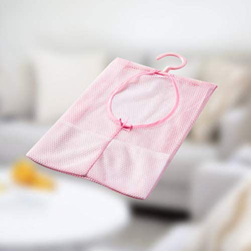 YARNOW Multipurpose Clothespin Bag with Hanger - Mesh Laundry Net | Foldable Hanging Storage Basket, Laundry Clothespin Hook Towel Net (Pink)