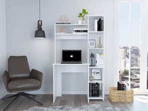 tuhome versalles collection free standing home office computer desk with 2 top shelves, white