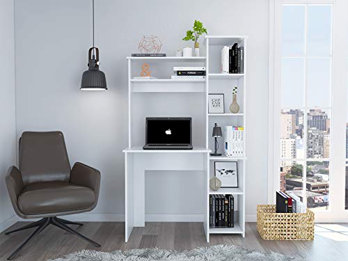 Tuhome Versalles Collection Free Standing Home Office Computer Desk with 2 Top Shelves, White