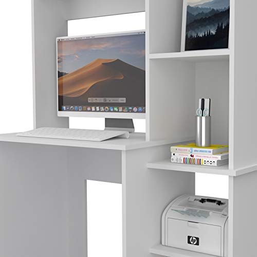 Tuhome Versalles Collection Free Standing Home Office Computer Desk with 2 Top Shelves, White