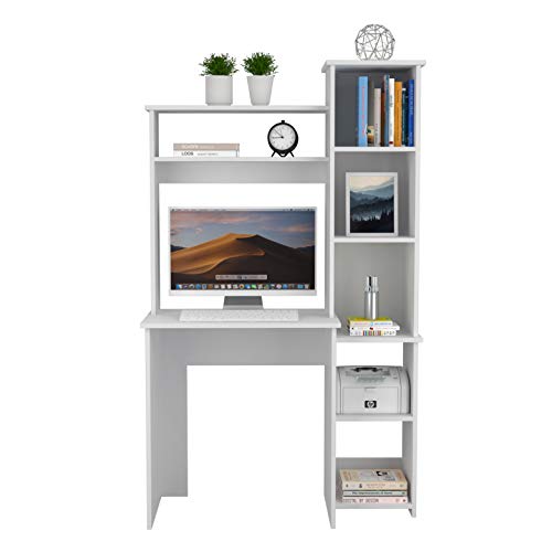 Tuhome Versalles Collection Free Standing Home Office Computer Desk with 2 Top Shelves, White