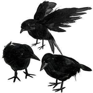 halloween crow decorations - realistic handmade crow black feathered crow, halloween crows and ravens decor, scary black ravens birds for outdoors and indoors halloween decor