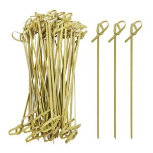blue top bamboo cocktail picks 100 pcs bamboo skewers 6 inch with looped knot, food picks ,party toothpicks for appetizers,cocktail drinks,barbecue snacks,club sandwiches.