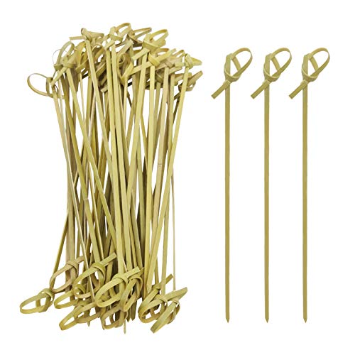 BLUE TOP Bamboo Cocktail Picks 100 PCS Bamboo Skewers 6 Inch with Looped Knot, Food Picks ,Party Toothpicks for Appetizers,Cocktail Drinks,Barbecue Snacks,Club Sandwiches.