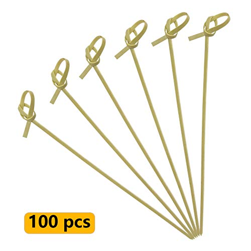 BLUE TOP Bamboo Cocktail Picks 100 PCS Bamboo Skewers 6 Inch with Looped Knot, Food Picks ,Party Toothpicks for Appetizers,Cocktail Drinks,Barbecue Snacks,Club Sandwiches.