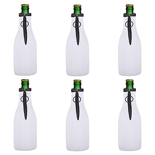 Sublimation Blanks Beer Bottle Cover Sleeves Neoprene Beer Cooler Covers Insulator Sleeve with Zipper for 12 oz/330 ml Bottles, Birthday Wedding Oktoberfest Party (White-6 Pcs)