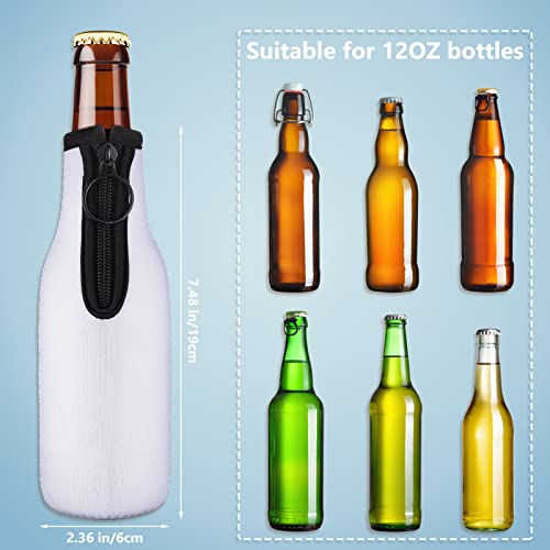 Sublimation Blanks Beer Bottle Cover Sleeves Neoprene Beer Cooler Covers Insulator Sleeve with Zipper for 12 oz/330 ml Bottles, Birthday Wedding Oktoberfest Party (White-6 Pcs)