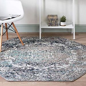 Rugs.com Arlington Collection Rug – 5 Ft Octagon Grey Medium-Pile Rug Perfect for Living Rooms, Kitchens, Entryways