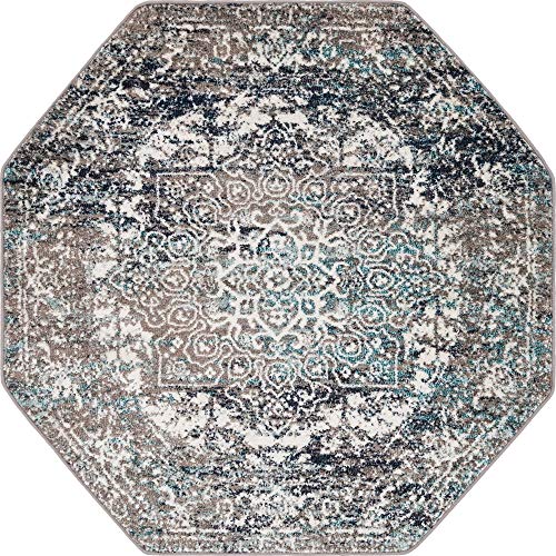 Rugs.com Arlington Collection Rug – 5 Ft Octagon Grey Medium-Pile Rug Perfect for Living Rooms, Kitchens, Entryways