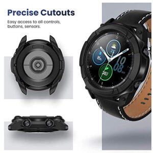 Goton 3 in 1 Accessories for Samsung Galaxy Watch 3 45mm, 1 Rugged TPU Armor Bumper Case +2 Tempered Glass Screen Protector Films + 1 Bezel Ring for Galaxy Watch 3 45mm (Black,45mm)