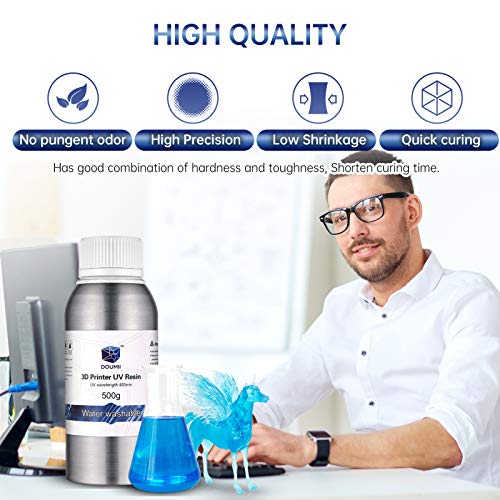 DOUMII Water Washable 3D Resin – 405nm UV Cured 3D Printing Resin, for LCD 3D Printers, Easy to Clean and Cure, Fast Curing with High Precision. (Green, 500G)