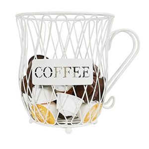 stegodon white k cup holder, 50 coffee pod holder, large capacity kcups pod organizer for coffee bar decor, coffee pod storage basket accessories for counter, office