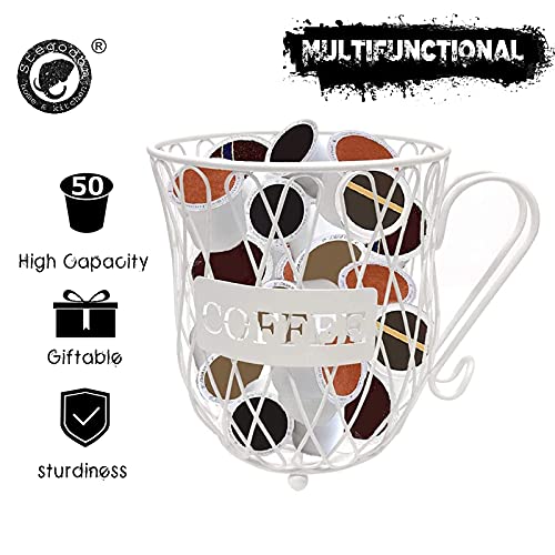 Stegodon White K Cup Holder, 50 Coffee Pod Holder, Large Capacity Kcups Pod Organizer for Coffee Bar Decor, Coffee Pod Storage Basket Accessories for Counter, Office