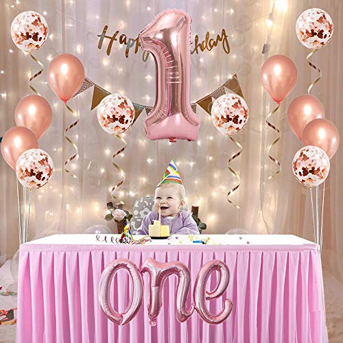 Asonlye Rose Gold One Letter Balloon and 1 Balloon for First Birthday, Rose Gold Letter one Balloon 1 Large Balloons and Confetti Balloon, Great for 1st Birthday Balloons Decoration