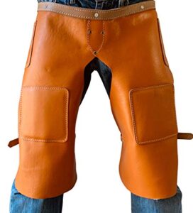 western heritage | heavy duty top grain leather leg hay chaps, apron, orange color | professional grade | ideal for work, sports, horse/bike gear, saddle barn, rodeo