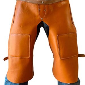 Western Heritage | Heavy Duty Top Grain Leather Leg Hay Chaps, Apron, Orange Color | Professional Grade | Ideal for Work, Sports, Horse/Bike Gear, Saddle Barn, Rodeo