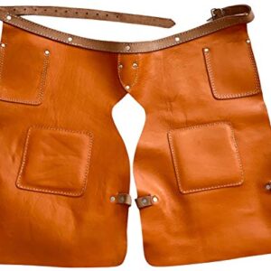 Western Heritage | Heavy Duty Top Grain Leather Leg Hay Chaps, Apron, Orange Color | Professional Grade | Ideal for Work, Sports, Horse/Bike Gear, Saddle Barn, Rodeo