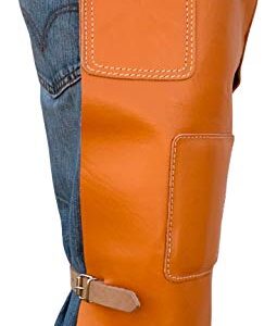 Western Heritage | Heavy Duty Top Grain Leather Leg Hay Chaps, Apron, Orange Color | Professional Grade | Ideal for Work, Sports, Horse/Bike Gear, Saddle Barn, Rodeo