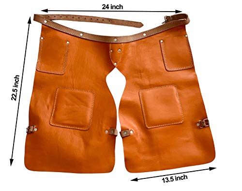 Western Heritage | Heavy Duty Top Grain Leather Leg Hay Chaps, Apron, Orange Color | Professional Grade | Ideal for Work, Sports, Horse/Bike Gear, Saddle Barn, Rodeo