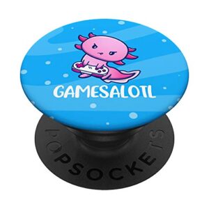 gamesalotl axolotl cute playing video game popsockets swappable popgrip