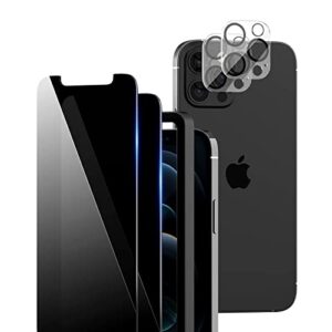 tocol 4 pack compatible for iphone 12 pro (not for iphone 12) - 2 pack privacy tempered glass screen protector and 2 pack glass camera lens protector alignment frame bubble free case friendly - black