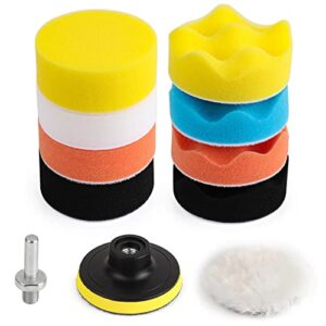 kshineni car foam drill 3-inch buffing pad, 11 pcs polishing pads kit, car buffer polisher kit drill buffing kit for car polishing, waxing, sealing glaze