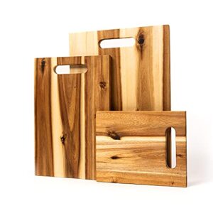 avera products | the perfect set: 3 acacia cutting boards & butcher blocks with handles | perfect for serving meats, cheese, & charcuterie
