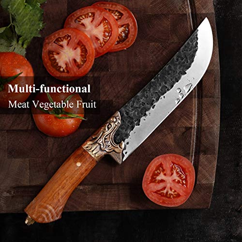 DRAGON RIOT Kitchen Chef Knife Viking Gifts for Men Viking Knives Outdoor Camping Knife with Leather Sheath Butcher Knives for Home Gift Collection BBQ