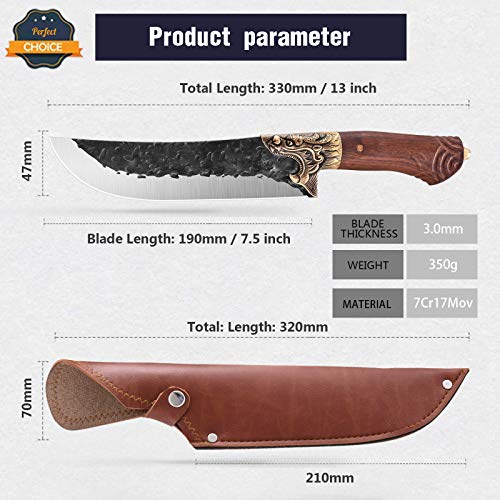 DRAGON RIOT Kitchen Chef Knife Viking Gifts for Men Viking Knives Outdoor Camping Knife with Leather Sheath Butcher Knives for Home Gift Collection BBQ