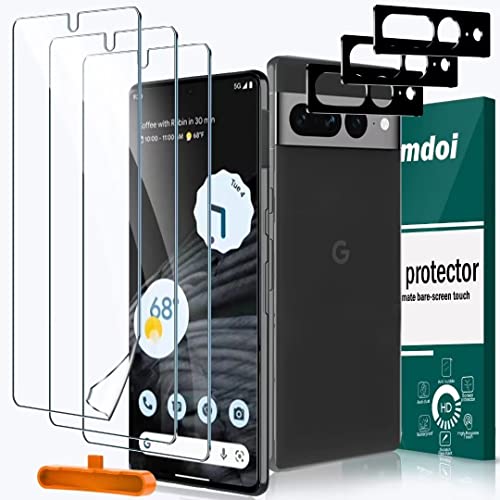 Milomdoi [3+3 Pack] For Google Pixel 7 Pro Screen Protector [Not Glass] 3 Pack Flexible TPU film Accessories With 3 Pack tempered glass camera Lens Protector fingerprint compatible case friendly 5G