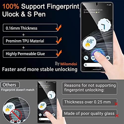 Milomdoi [3+3 Pack] For Google Pixel 7 Pro Screen Protector [Not Glass] 3 Pack Flexible TPU film Accessories With 3 Pack tempered glass camera Lens Protector fingerprint compatible case friendly 5G