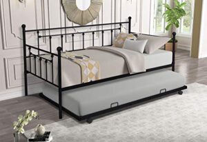daybed with trundle bed for kids teens adults,metal twin size daybed with pullout trundle for window living room, no box spring needed (black)