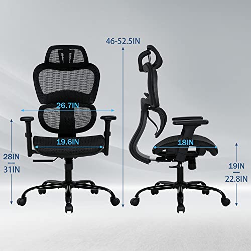 Home Office Chair Mesh Desk Chair Ergonomic Oiifce Chair with 3D Arms Back Lumbar Support Swivel Rolling Task Chair(Black)