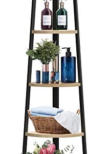 SpringSun 5-Tier Corner Ladder Wood Shelf, Display Rack Multipurpose Bookshelf and Plant Stand for Living Room and Office