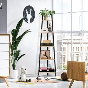 SpringSun 5-Tier Corner Ladder Wood Shelf, Display Rack Multipurpose Bookshelf and Plant Stand for Living Room and Office