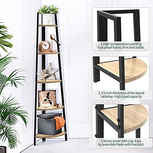 SpringSun 5-Tier Corner Ladder Wood Shelf, Display Rack Multipurpose Bookshelf and Plant Stand for Living Room and Office