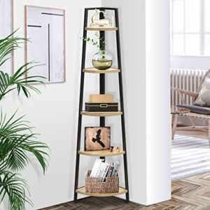 SpringSun 5-Tier Corner Ladder Wood Shelf, Display Rack Multipurpose Bookshelf and Plant Stand for Living Room and Office