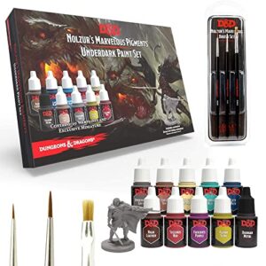 the army painter dungeons and dragons underdark paint set bundle with nolzur's marvelous brush set - painting set for model miniature painting with 10 warpaints and 1 d&d drizzt do'urden miniature