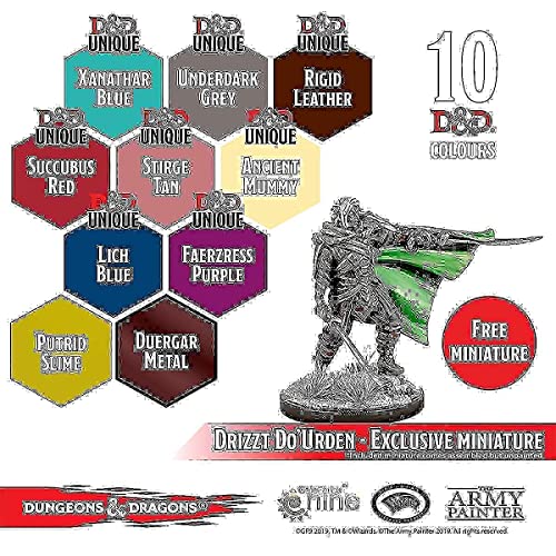 The Army Painter Dungeons and Dragons Underdark Paint Set Bundle with Nolzur's Marvelous Brush Set - Painting Set for Model Miniature Painting with 10 Warpaints and 1 D&D Drizzt Do'Urden Miniature