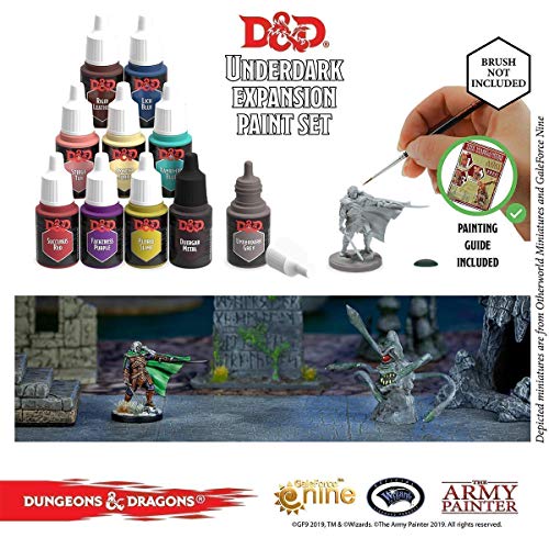 The Army Painter Dungeons and Dragons Underdark Paint Set Bundle with Nolzur's Marvelous Brush Set - Painting Set for Model Miniature Painting with 10 Warpaints and 1 D&D Drizzt Do'Urden Miniature