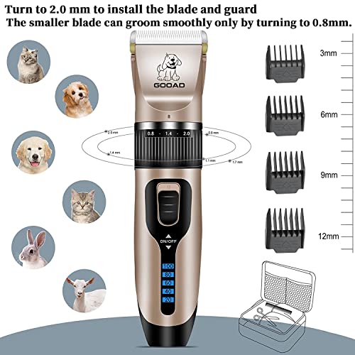 Dog Clippers, Professional Dog Grooming Kit, Cordless Dog Grooming Clippers for Thick Coats, Dog Hair Trimmer, Low Noise Dog Shaver Clippers, Quiet Pet Hair Clippers Tools for Dogs Cats(Gold)