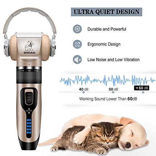 Dog Clippers, Professional Dog Grooming Kit, Cordless Dog Grooming Clippers for Thick Coats, Dog Hair Trimmer, Low Noise Dog Shaver Clippers, Quiet Pet Hair Clippers Tools for Dogs Cats(Gold)