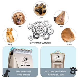 Dog Clippers, Professional Dog Grooming Kit, Cordless Dog Grooming Clippers for Thick Coats, Dog Hair Trimmer, Low Noise Dog Shaver Clippers, Quiet Pet Hair Clippers Tools for Dogs Cats(Gold)