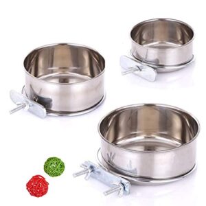 3 Pack Bird Feeder Bowl, Stainless Steel Parrot Feeding Cups with Clamp Holder, Cage Water Food Dish for Parakeet Lovebird Conure Cockatiels