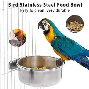 3 Pack Bird Feeder Bowl, Stainless Steel Parrot Feeding Cups with Clamp Holder, Cage Water Food Dish for Parakeet Lovebird Conure Cockatiels