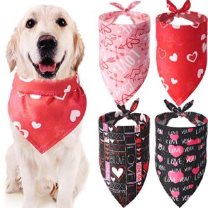 4 pieces valentine's day dog bandana heart dog bandanas washable pet neckerchief square dog kerchief dog scarf bibs for dogs cats pets festival accessories