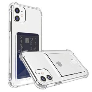 anhong upgrade iphone 11 clear case with card holder, protective soft tpu shock-absorbing bumper wallet case for iphone 11 6.1“
