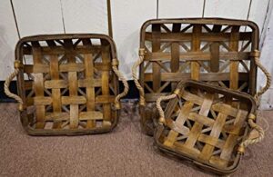 laughing moose gifts brown square tobacco baskets w/jute handles 3/set from